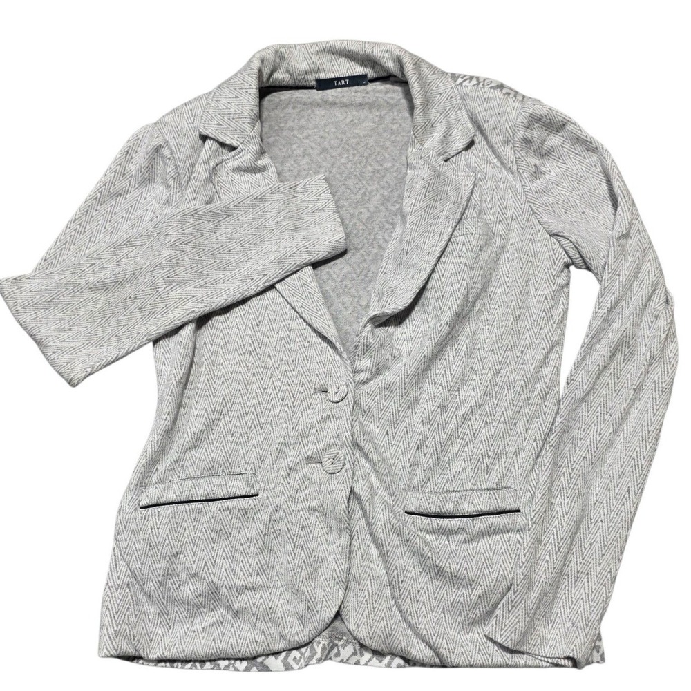 Tart Blazer Women Size M Gray Chevron Geometric Knit Soft Stretch T9552N151‎
